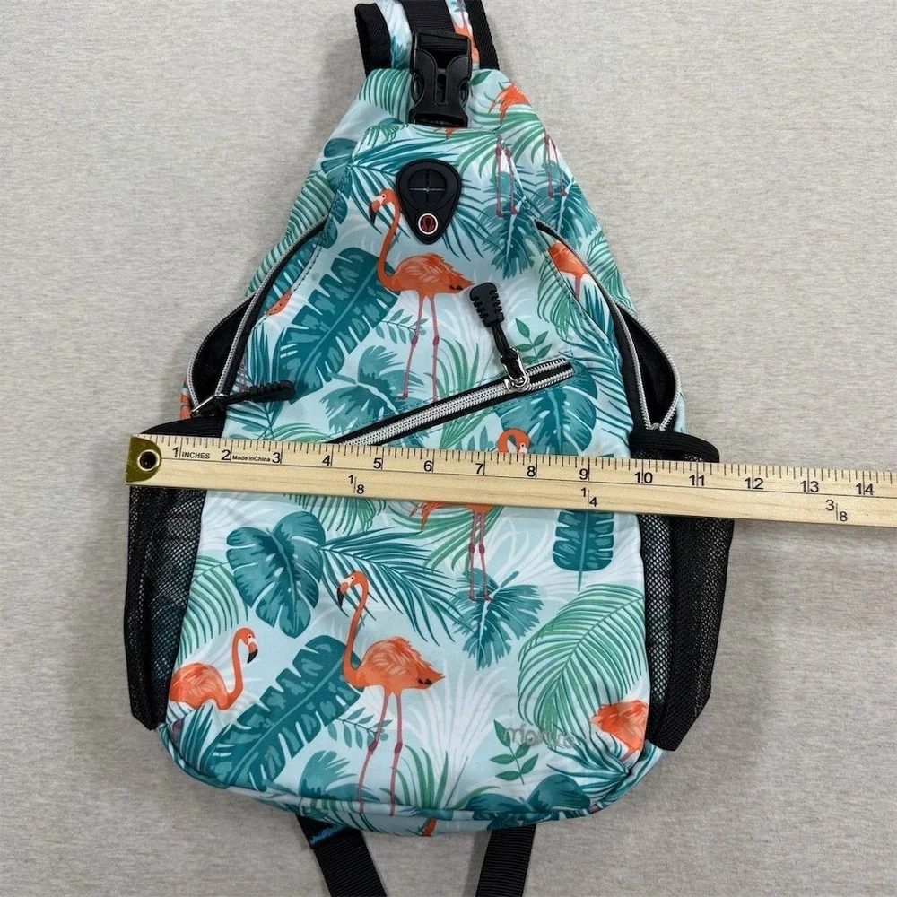 Mosiso Sling Backpack Bag‎ Womens Medium Teal Green Flamingo Tropical